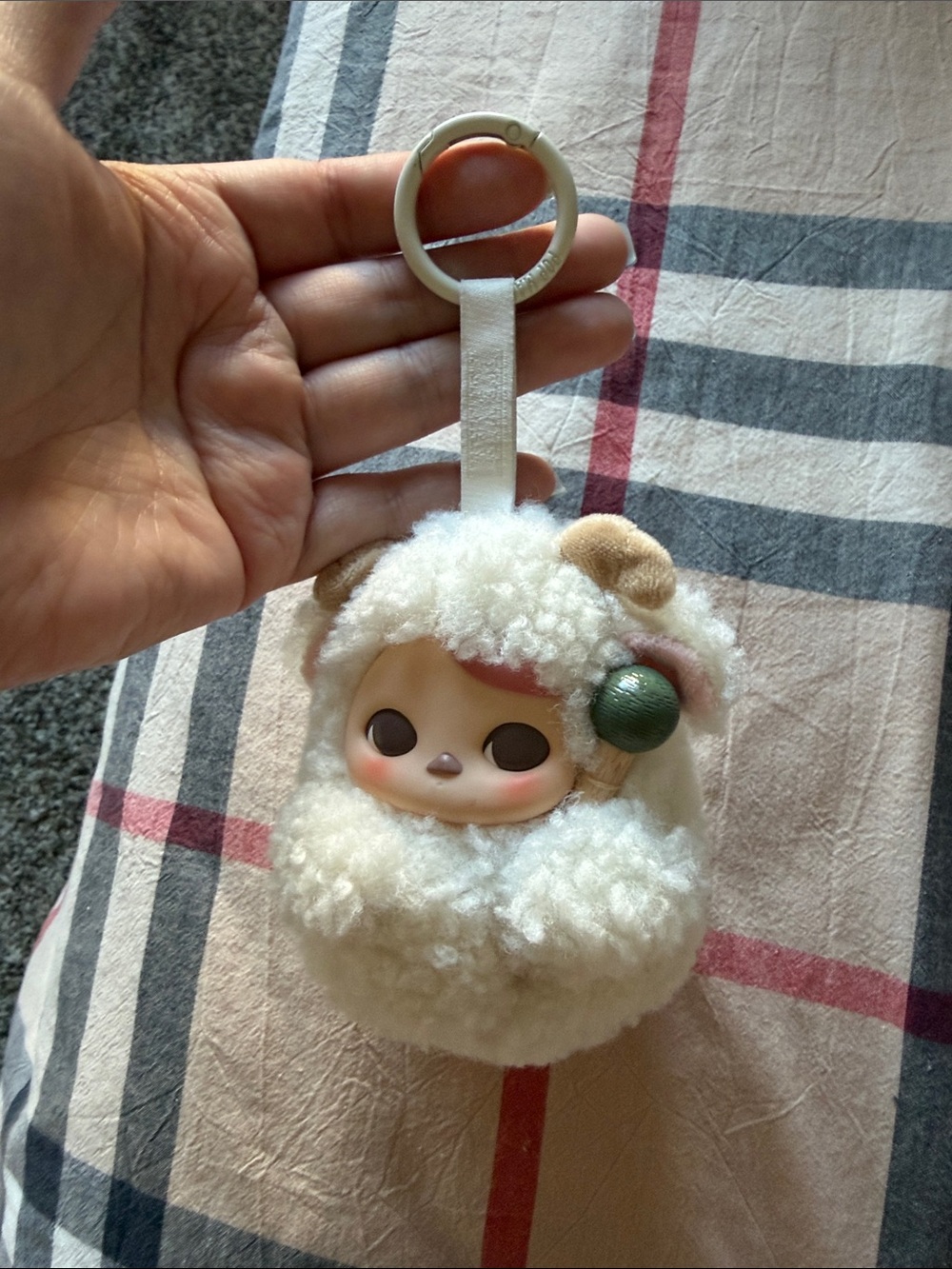 Cute Cream Sheep Plush Keychain Bag Charm with Faux Fur